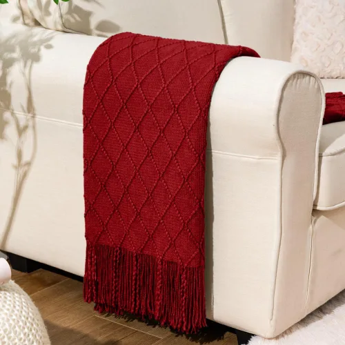 Vista 12 de BATTILO HOME Manta verde manzana para sofá, suave manta de punto de chenilla con borlas para la decoración del hogar, manta verde primavera