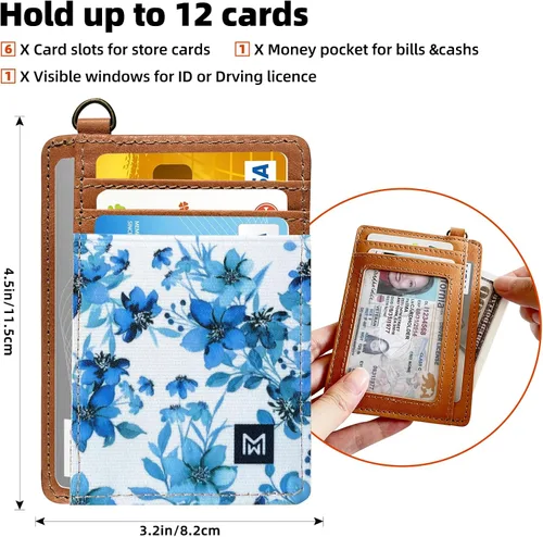 Vista 4 de Cartera Porta Tarjetas para Mujeres, Cartera delgada minimalista con bloqueo RFID, carteras de cuero, cartera elástica de bolsillo frontal