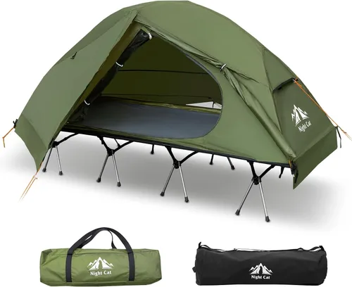 Vista 10 de Night Cat Tienda de campaña para cuna – Impermeable 1 persona fuera del suelo Combo cama para adultos portátil fácil instalación tienda negro 31.5