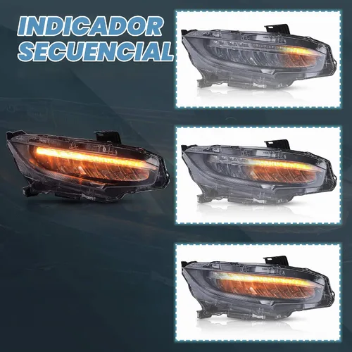 Vista 4 de VLAND Conjunto de faros delanteros para Honda Civic DRL 2016-2021 de 10ª generación con animación de inicio 44-46/Azul DRL