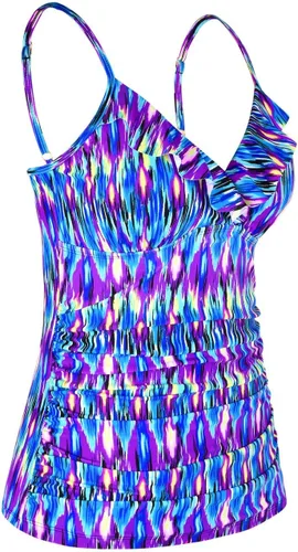 Vista 3 de Hilor Tankini para mujer con volantes fruncidos y cuello en V