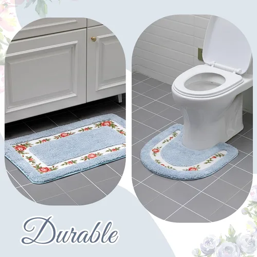 Vista 7 de Timgle Juego de 4 alfombras de baño con diseño de coqueta de rosas y flores, antideslizantes, absorbentes, lavables, tapete de baño floral