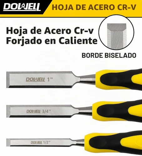 Vista 2 de DOWELL Juego de herramientas de cincel de madera, 4 piezas de cincel resistente, 1/4 pulgadas, 1/2 pulgada, 3/4 pulgadas, 1 pulgada con lápices