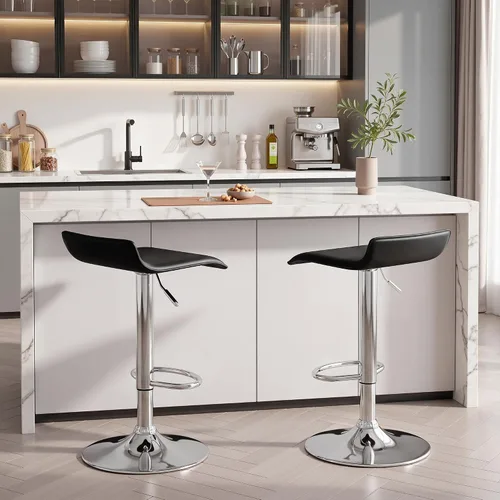 Vista 5 de VECELO Juego de 2 taburetes de bar con barra giratoria y altura ajustable, modernos taburetes de bar de PVC para cocina, bar, comedor, sala de Negro