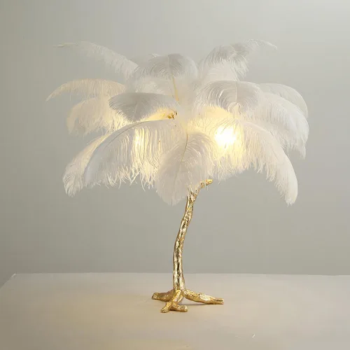 Vista 3 de JAYMP Lámpara de mesa de plumas de avestruz con cable enchufable para sala de estar, sofá, mesita de noche, lámpara de lectura de pie, elegante