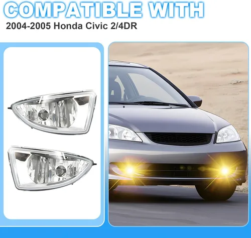 Vista 6 de Luces antiniebla de conducción compatibles con Honda Civic 2/4DR 2004-2005, 1 par de lámparas antiniebla de parachoques con bombilla halógena