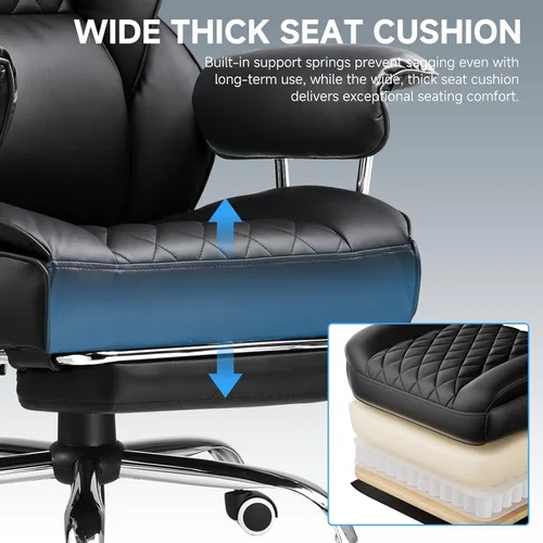 Vista 8 de COMHOMA Silla de oficina grande y alta, silla de juegos de cuero con reposapiés, silla de oficina ergonómica ejecutiva con soporte lumbar de resorte