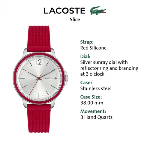Vista 4 de Lacoste Reloj de cuarzo de acero inoxidable para mujer con correa de silicona rojo 17 Modelo 2001199 Rojo Reloj de cuarzo