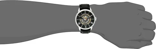 Vista 4 de Stuhrling Original Reloj de hombre 696.02 Legacy Automatic Skeleton Date con correa de cuero negro, NegroPlata, Moderno
