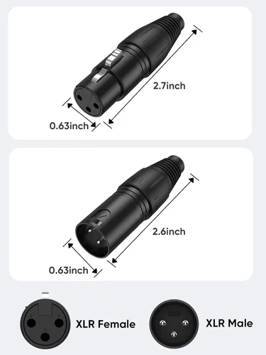 Vista 3 de CableCreation 3Pin XLR macho x 1 + 3 pines XLR hembra* 1, conector adaptador de micrófono, 2 pares, conector de cargador de micrófono macho y hembra