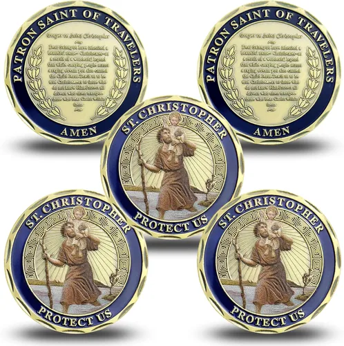 Vista 9 de 10PCS St Christopher Challenge Coins Patron Saint Traveler Protection Medal Catholic Travel Safety Gift for Drivers Pilgrims Commuters Road Trips