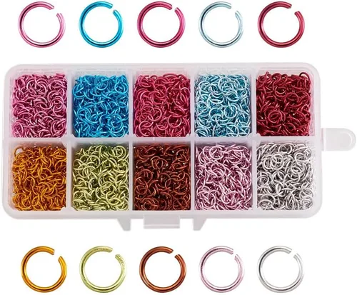 Vista 6 de KISSITTY 5050 anillos de aluminio de 0.236 pulgadas para manualidades, 10 colores, anillos abiertos, anillos de salto abiertos de 20 conectores