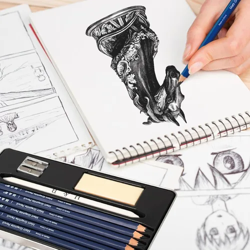 Vista 4 de H & B Lápices de boceto profesionales de 9 piezas, lápices mate para bocetos, juego de lápices de boceto para dibujo, sombreado y bocetos