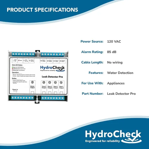 Vista 6 de Sistema de Apagado Automático de Agua HydroCheck - Dispositivo Inteligente de Detección de Fugas - Alarma de Sensor de Humedad Comercial - Carga
