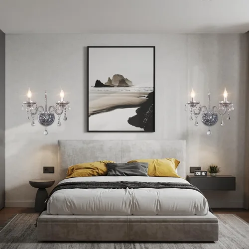 Vista 3 de Apliques de Pared de Cristal Luces de Pared Elegantes Lámpara de Pared de Cristal Gris Retro Juego de 2 Candelabro de Estilo Europeo Adecuado
