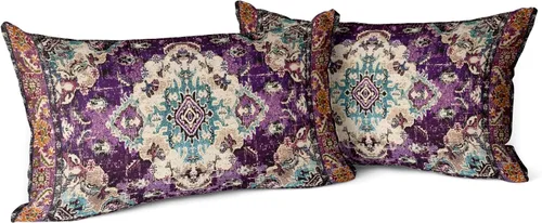 Vista 26 de Snycler Fundas de Almohada Decorativas Bohemias 16x16 pulgadas Juego de 2 Patrón de Alfombra Bohemia de Doble Cara Algodón Suave Funda de Cojín
