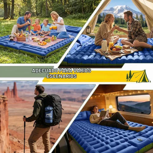 Vista 7 de Myxslop Colchoneta de dormir doble – Colchoneta de dormir ultraligera con bomba de pie y almohada integrada, portátil inflable para 2 personas Azul