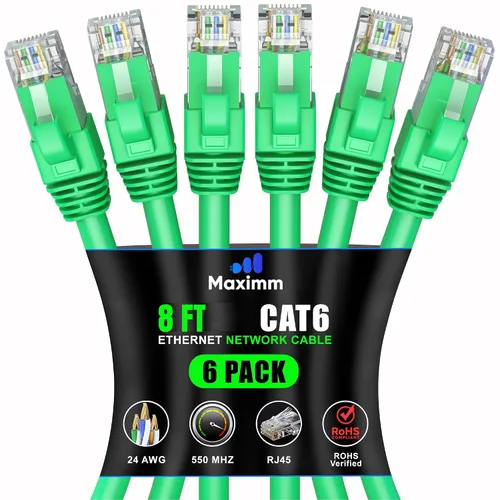 Vista 48 de Maximm Cable Ethernet Cat 6 de 0.6 pies (paquete de 6) – Cable LAN de alta velocidad, cable de Internet, cable de conexión y cable de red – UTP