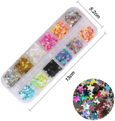 Vista 4 de EBANKU Star Glitter Confetti, 24 cajas de lentejuelas holográficas 3D láser arte de uñas escamas coloridas uñas purpurina manicura calcomanías
