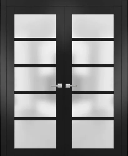 Vista 12 de Puertas dobles francesas macizas de vidrio esmerilado de 36 x 80 pulgadas Quadro 4002 ceniza de chocolate Marcos de panel sólido de madera