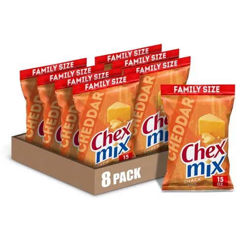 Vista 21 de Chex Mix Mezcla de aperitivos, cheddar, bolsas de aperitivos salados, paquete múltiple, 1.75 onzas, 10 unidades Corn & Wheat Chex, Cheese Crackers