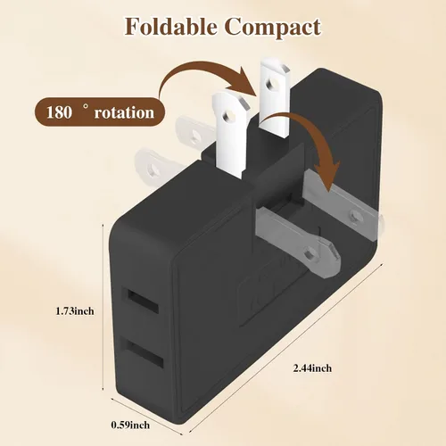 Vista 5 de Adaptador extensor de salida de pared de 3 vías plano - Paquete de 2 Adaptador de enchufe plano giratorio de 180 grados AC, extensor de salida