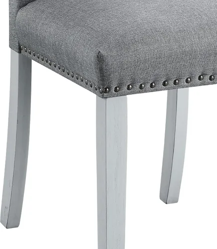 Vista 9 de Acme Lanton - Silla auxiliar en tela de lino gris y blanco antiguo