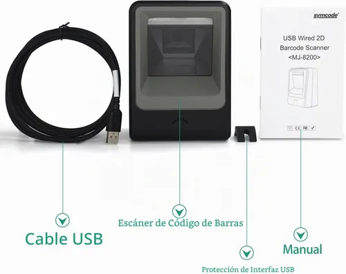 Vista 6 de Escáner de código de barras QR 2D, symcode Omnidireccional Manos Libres USB Lector de Código de Barras Automático para Pagos Móviles Computadora
