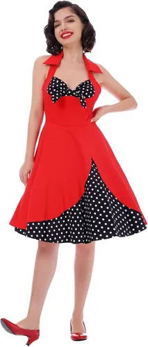 Vista 4 de Vestido de cosplay retro Rockabilly de los años 50 para mujer, vestido de cosplay floral halter Audrey Hepburn de los años 50 y 60