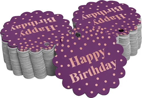 Vista 8 de Etiquetas de papel para colgar con texto en inglés «Happy Birthday» (50 unidades)