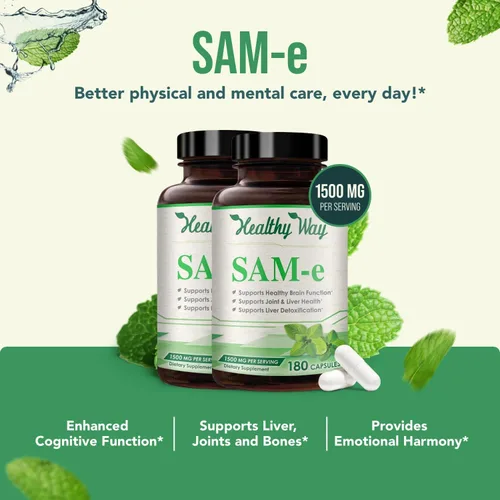 Vista 4 de Healthy Way Pure SAM-e 1500 mg (por porción) 360 cápsulas (paquete de 2) (S-adenosil metionina) apoya la salud de las articulaciones y la función