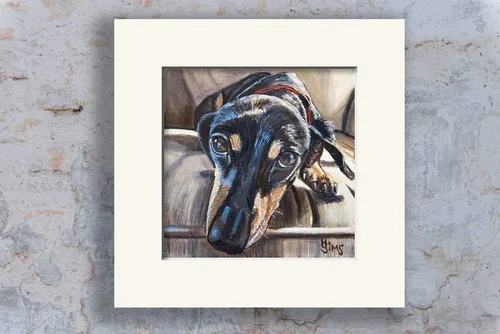 Vista 2 de Dachshund Dog Art Giclee Print Animal Artwork Gallery Wall Decor, Gifts, Mat Option