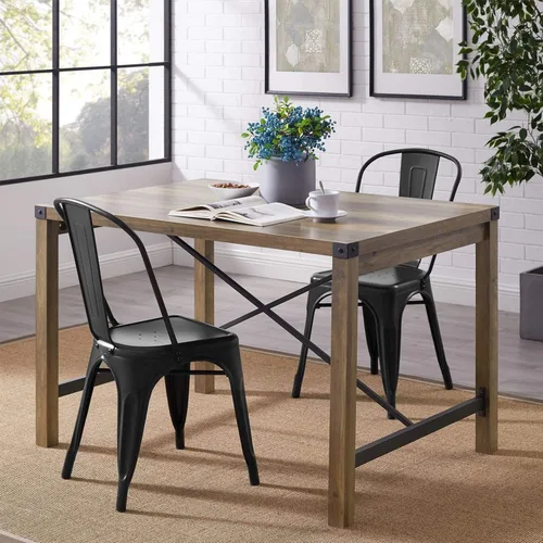 Vista 2 de Flamaker Sillas de comedor de metal para uso en interiores y exteriores, sillas laterales apilables con respaldo para cocina industrial, sillas Negro