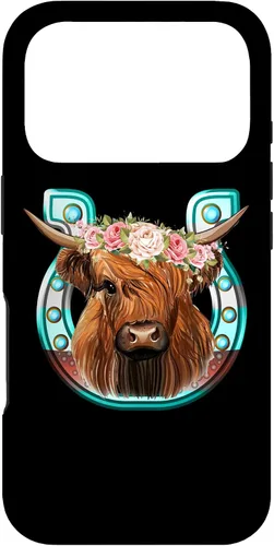 Vista 30 de Floral Highland Cow Heifer Horseshoe Western Country Case for iPhone 16
