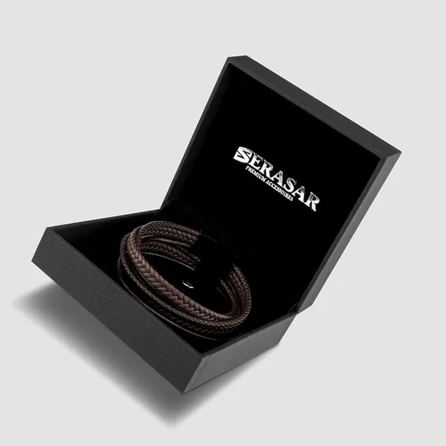 Vista 3 de SERASAR Premium Leather Wrap Bracelet Wrap for Men in Black & Brown Different Lengths Stainless Steel Clasp Includes Jewelry Box Great Gift for