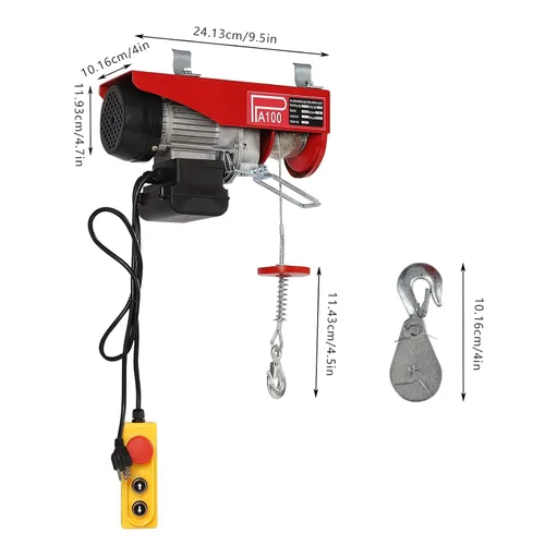 Vista 2 de Polipasto eléctrico de 220 libras, cabrestante eléctrico de 110 V con control remoto con cable de eslingas simples/dobles, elevación eléctrica