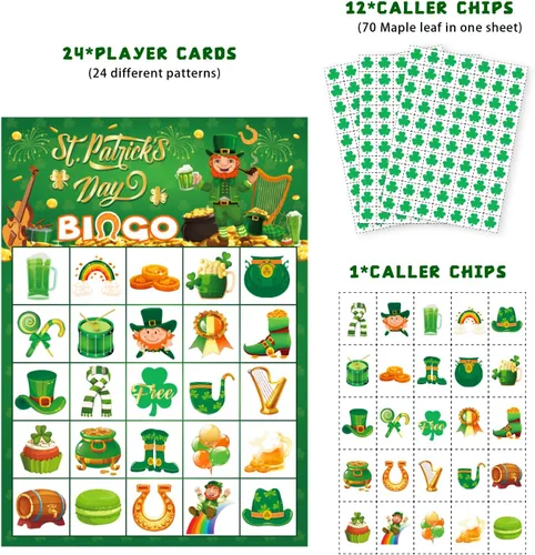 Vista 3 de JGCWorker Juego de Bingo del Día de San Patricio - Divertidos Suministros de Fiesta para Niños y Adultos, 24 Jugadores, Tarjetas de Manualidades