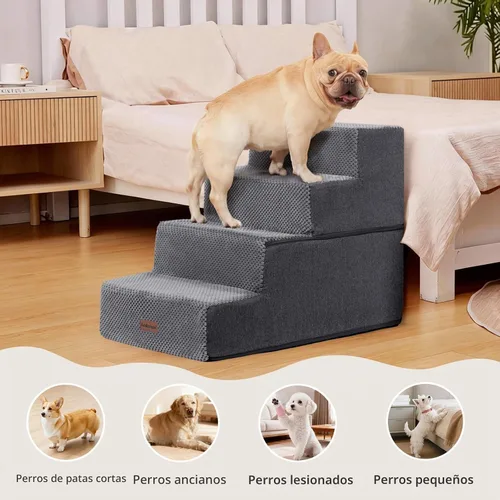 Vista 7 de Aodisman Escaleras para perros para cama o sofá, escaleras para mascotas de Gris