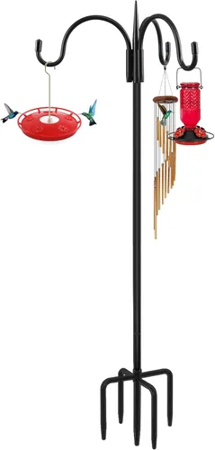 Vista 11 de FEED GARDEN Gancho de pastor doble ajustable para exteriores con base de 5 puntas de 63 pulgadas, poste resistente de comedero de pájaros de dos