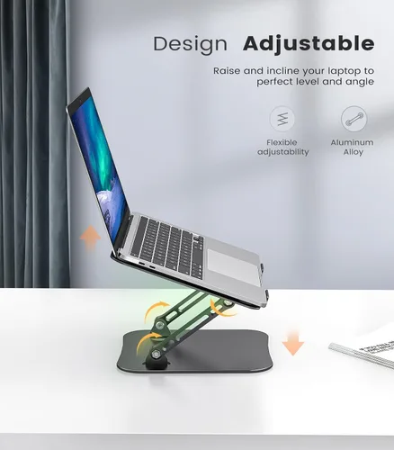 Vista 2 de Soporte ajustable para computadora portátil, soporte portátil de aluminio, ligero 17.64 oz, soporte ergonómico plegable para MacBook Air Pro de Negro