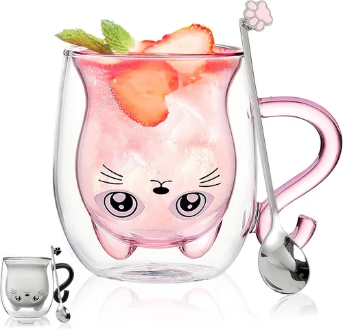 Vista 17 de Binoster Tazas Lindas de Oso Kawaii de Vidrio de Doble Pared para Café y Té, Taza de Yogur Divertida, Regalo Novedoso para Mujeres, Sus Amigas