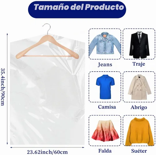 Vista 2 de Paquete de 120 bolsas de limpieza en seco de plástico transparente para colgar ropa, bolsas de limpieza en seco, fundas de ropa, fundas protectoras