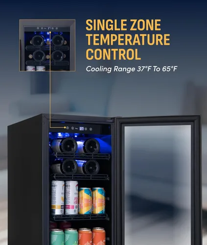 Vista 5 de NewAir Refrigerador de bebidas y vino de zona única de 15 pulgadas, refrigerador de bebidas y vino para 33 botellas/80 latas, mini refrigerador