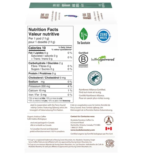 Vista 2 de Muskoka Roastery Coffee, mezcla orgánica Aki, tostado medio oscuro, 20 cápsulas de café de una sola porción, compatible con cafeteras K-Cup Keurig
