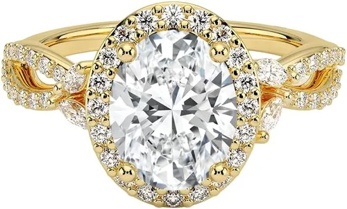 Vista 4 de CUSTOMIZE JEWELS IGI Anillo de compromiso con halo de diamantes de talla ovalada TW de 2.93 quilates con marquesa de acento y diamantes redondos
