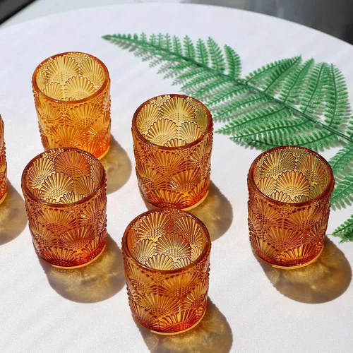 Vista 9 de Woho - 12 portavelas votivas ámbar, portavelas para Acción de Gracias 12pcs Glass Amber Candle Holder for Fall Wedding, Boho Tea Lights Candle