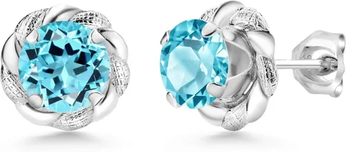 Vista 270 de Gem Stone King Aretes de plata de ley 925 de 0.236 in con piedra natal redonda para mujer