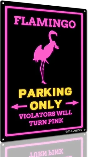 Vista 7 de THUANCKY Letrero de flamenco con texto en inglés "Parking Only" para exteriores, decoración de patio, césped, fiesta, regalos de flamencos rosas