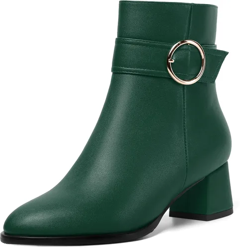 Vista 13 de MERRORI Botas altas de tacón bajo mate mate con cremallera y punta redonda para mujer, 2 pulgadas Beige