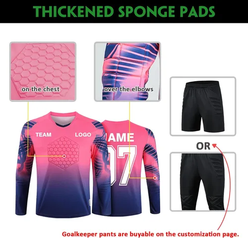 Vista 5 de Camiseta de fútbol de portero personalizada para adultosniños, manga larga personalizada y pantalones con logotipo del